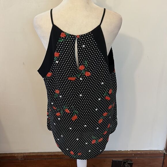 Serein black white polka dot red rose blouse Size L - Picture 4 of 10